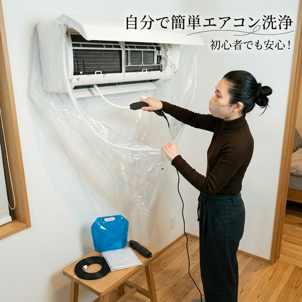 乐天商城 - 【家庭用クリーニングキット】初心者でも安心！ エアコン洗浄セット 自分で簡単エアコン洗浄 エアコン 掃除 カバー クリーニング プロ仕様 洗浄シート かぶせるだけ 水漏れ防止 排水ホース 壁掛け カビ取り ニオイ対策 節電