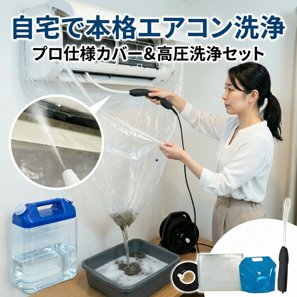 樂天商城 - 【自宅で本格洗浄】 エアコン 洗浄セット 掃除 クリーニング カバー キット 自分でできる 洗浄シート かぶせるだけ 水漏れ防止 プロ仕様 排水ホース付き 壁掛け用 カビ取り ニオイ対策 節電 夏支度 家庭用 繰り返し使える セルフケア 汚れ落とし 掃除用品