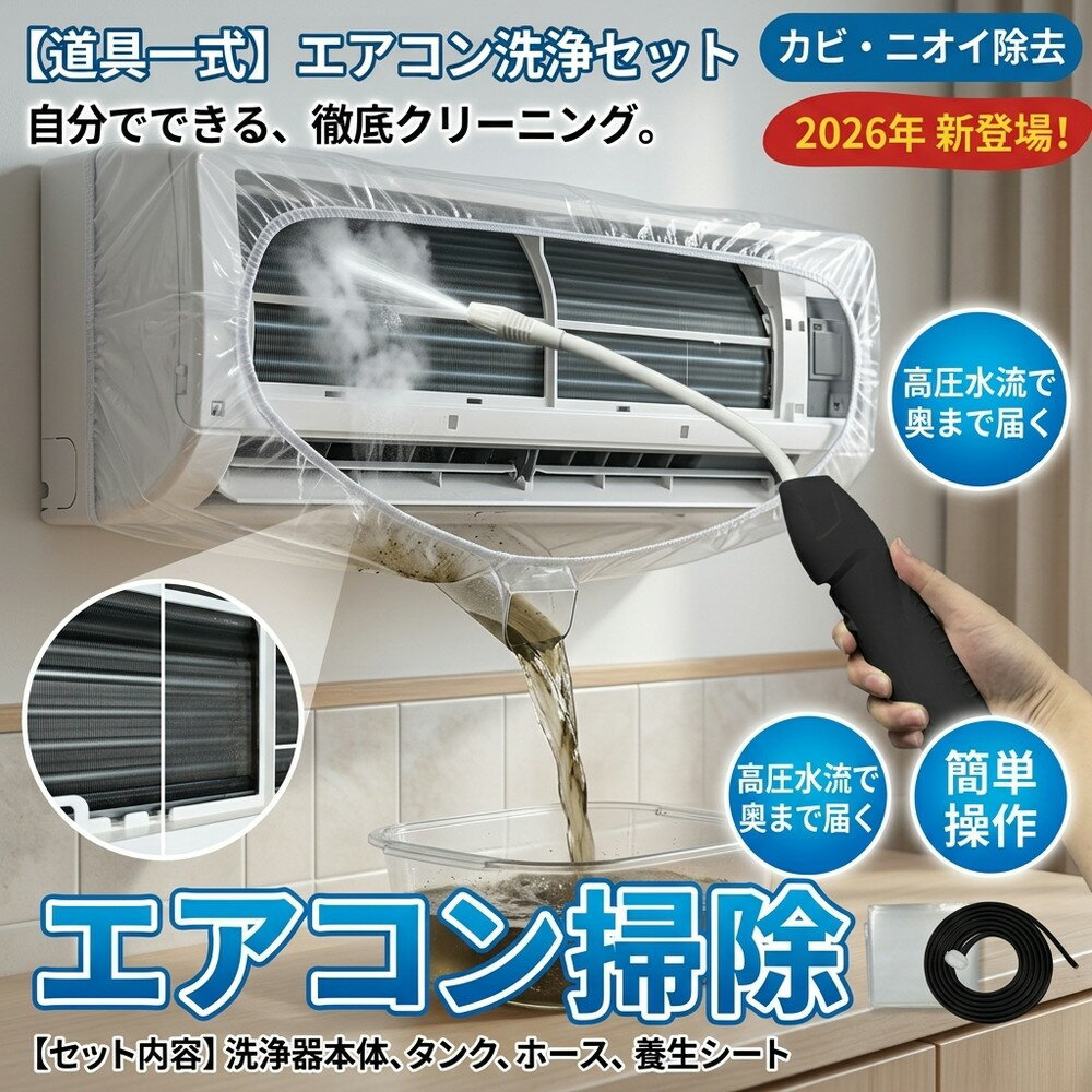 【オールインワン】エアコン 洗浄 セット 自分で できる 掃除 スプレー カビ 除去 臭い 対策 フ ...