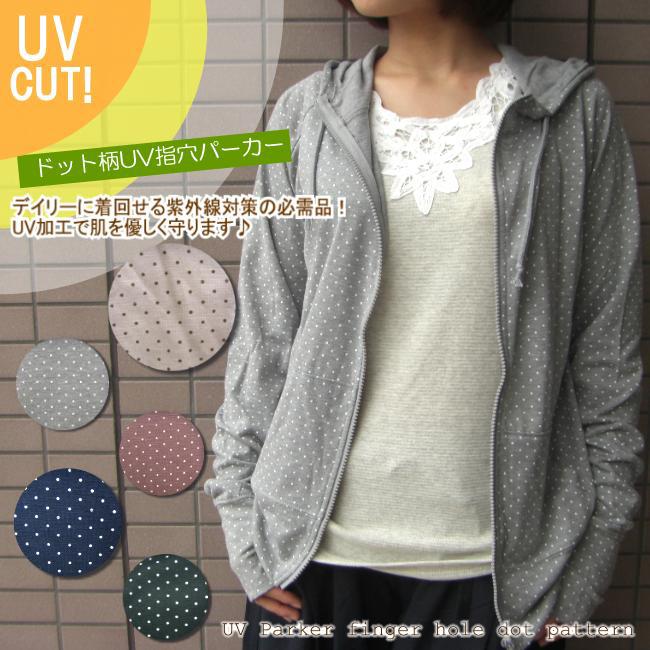 日除け UVカットパーカー 指穴付きUVパーカー レディース 夏 uvカット 薄手 パーカー 山ガールファッション UVカット加工ドットパーカー