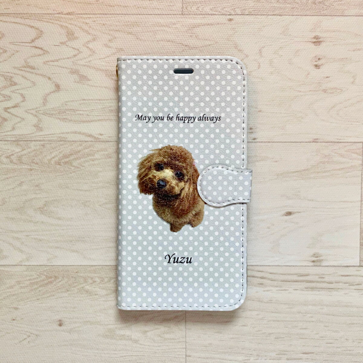 世界に一つ うちの子グッズ 手帳型　スマホケース ドット 水玉　オーダーメイド　ペットの写真　犬　猫　オリジナル　iPhone Androidカメラ穴対応 iPhone13