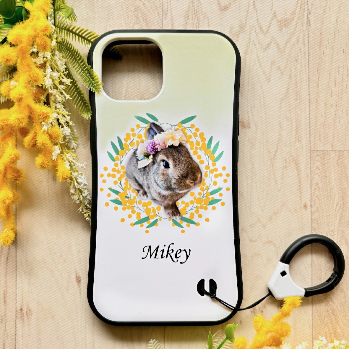 Rakuten - 【オーダーメイド】うちの子グッズ 猫グッズ 犬グッズ ペットグッズ スマホケース スマホカバー スマートフォンケース スマートフォンカバー 手帳型 iPhone Android ペットグッズ ペットの写真 うちの子の写真ウサギ iface ハードケース タータンチェック ミモザ