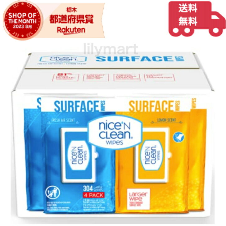 Nice n Clean ウエット クリーナーシート フレッシュエアー 4袋入り 4パック 80枚 2パック レモン 72枚 2パック ナイスクリーン ハウスホールドワイプのサムネイル