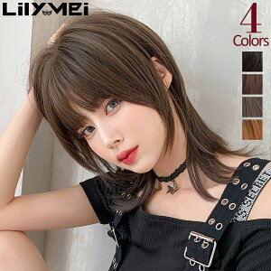 「大人のウルフカット」 オシャレ見え レイヤー ウルフ ストレート ミディ フルウィッグ 送料無料 カール ボブ グレー フルウイッグ かわいい 女子 医療用 医療 かつら カツラ ブラウン ウィッグ ウルフカット ナチュラル ヘアアイロン