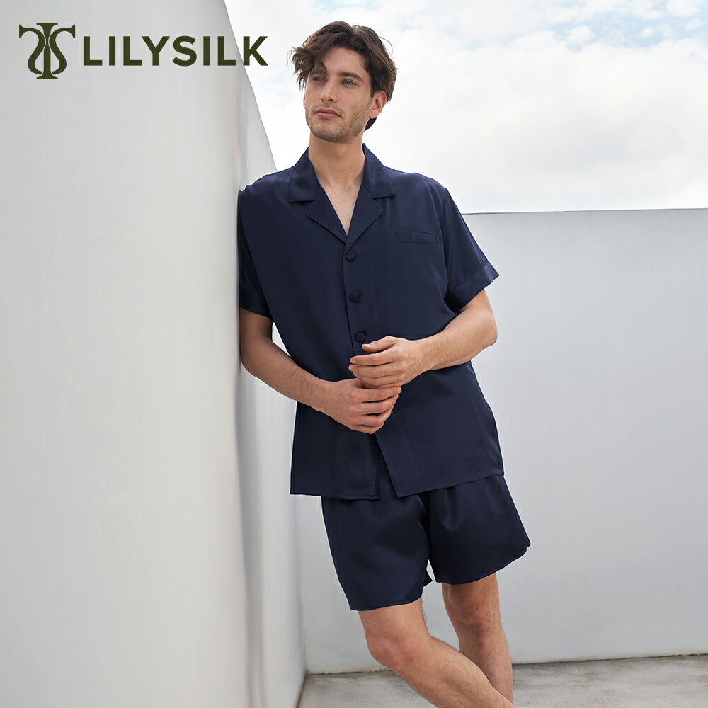 LILYSILK シルク パジャマ メンズ 夏 半袖 ナイトウエア ルームウエア 寝間着 SS/S/M/L/2L 22匁シルク メンズ 男性 紳士服 北欧 高品質シルク100% ショート美肌 保湿 快眠 プレゼント ギフト 送料無料