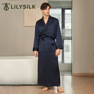 LILYSILK(リリーシルク) シルク バスローブ ローブ メンズ ガウン ナイトガウン ナイトウエア ルームウエア 寝間着 SS/S/M/L/LL 22匁シルク 男性 紳士服 北欧 高品質シルク100% フルレングス 無地 軽量 肌触り最高 プレゼント ギフト 送料無料