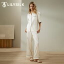 LILYSILK シルク パジャマ レディース 半袖 前開き おしゃれ 大きいサイズ かわいい 上下セット 長ズボン シルク100% 春夏 北欧 送料無料 母の...