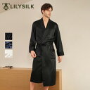LILYSILK(リリーシルク) シルク バスローブ メンズ ナイトガウン 長袖 ロング丈 ポケット付き ローブ ガウン ナイトウエア 寝間着 SS/S/M/L...