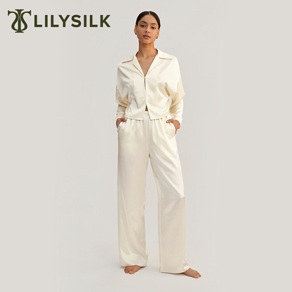 LILYSILK シルク パジャマ レディース 長袖 前開き おしゃれ 大きいサイズ かわいい 上下セット 長ズボン シルク100% 春夏 北欧 送料無料 母の...