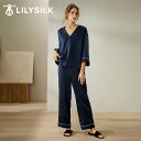 LILYSILK シルク パジャマ レディース 洗濯機で洗える シルク100% シルクスエード 上下セット 七分袖 おしゃれ きれいめ ナイトウェア ルームウェ...
