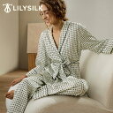 LILYSILK シルク パジャマ レディース シルク100% 七分袖 ベルト付き 通年着用 前開き おしゃれ 大きいサイズ かわいい 上下セット ズボン プリント 北欧 母の日 プレゼント ギフト