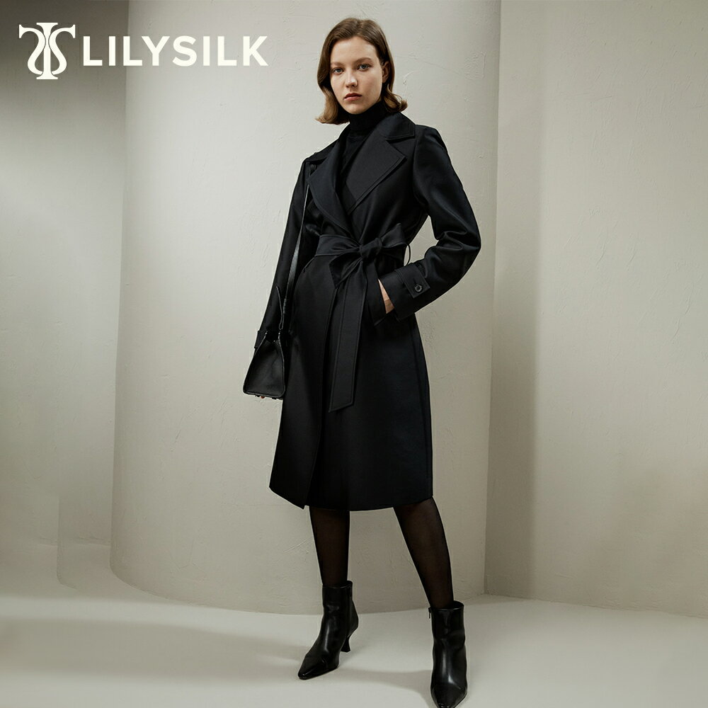 LILYSILK(リリーシルク) コート レディース 秋冬 きれいめ ベルト付き シルクウール混 着心地良い 上品 柔らかく 上質 高級 プレゼント ギフト