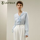 LILYSILK(リリーシルク) ブラウス レディース ボウタイ リボン シルク Vネック おしゃれ 大きいサイズ ビジネス フォーマル ゆったり シルク100...