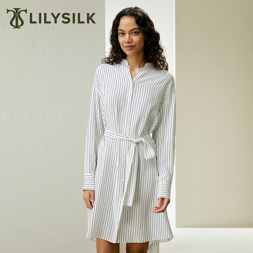 LILYSILK(リリーシルク) シャツワンピース 夏 長袖 ストライプ 大きいサイズ きれいめ レディース ベルト付き シルク100% 着心地良い 夏 上品 柔らかく 上質 ファッション プレゼント ギフト LILYSILK(リリーシルク) シャツワンピース 夏 長袖 ストライプ 大きいサイズ きれいめ レディース ベルト付き シルク100% 着心地良い 夏 上品 柔らかく 上質 ファッション プレゼント ギフト