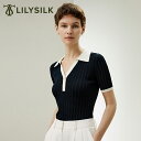 LILYSILK(リリーシルク) ポロシャツ レディース 半袖 開襟 ニット ブランド ビジネス きれいめ 大きいサイズ 職場 ボタンダウン おしゃれ シルク 黒 30代 40代 オフィス 通勤 プレゼント ギフト 送料無料