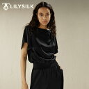 LILYSILK(リリーシルク) シルク Tシャツ レディース 半袖 ブラウス 夏 おしゃれ ボートネック カジュアル 大きいサイズ ハンカチーフスリーブ 非対...