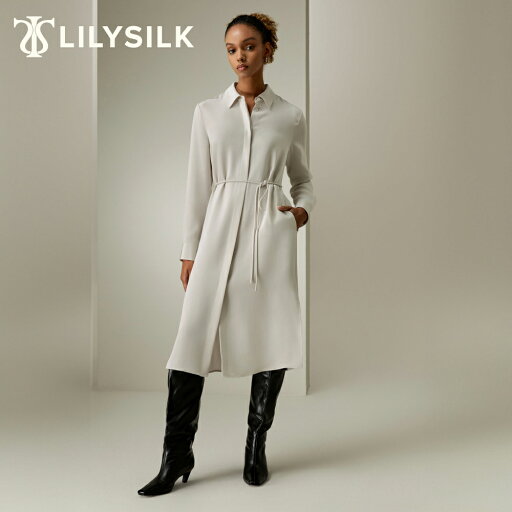 LILYSILK シルク シャツワンピース 長袖 夏 秋 大きいサイズ ロング フォーマル ベルト付き 30匁シルク 優雅 無地 きれいめ おしゃれ 通勤 OL プレゼント ギフト LILYSILK シルク シャツワンピース 長袖 夏 秋 大きいサイズ ロング フォーマル ベルト付き 30匁シルク 優雅 無地 きれいめ おしゃれ 通勤 OL プレゼント ギフト