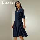 LILYSILK シルク ワンピース レディース 半袖 秋 フォーマル ベルト付き タイフロント Vネック 無地 きれいめ おしゃれ エレガント 通勤 OL プ...