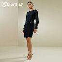 LILYSILK シルク ワンピース レディース 夏 秋 フォーマル 長袖 ベルト付き ボートネック 無地 きれいめ おしゃれ エレガント 通勤 OL プレゼン...