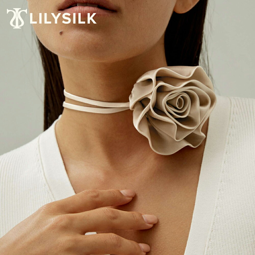LILYSILK シルク チョーカー ネックレス レディース バラ 花 花びら シャンパン ロゼット カラー エレガント 洗練 万能アクセサリー 調節可能 ギフ...