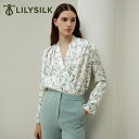 LILYSILK シルク ブラウス レディース シルク100% 植物柄 おしゃれ フォーマル カジュアル オフィス 長袖 大きいサイズ Vネック プリント プリ...