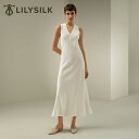 LILYSILK シルク ワンピース レディース 春 夏 ノースリーブ 大きいサイズ ロング丈 Vネック おしゃれ マキシドレス ホワイト ブラック 白 黒 贅...