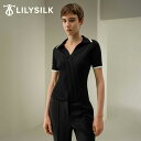 LILYSILK シルク ニット 半袖 レディース トップス Vネック 春 夏 ブラック 黒 ポロカラー オフィス カジュアル 洗濯機で洗えるシルク スリムフィ...