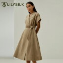 LILYSILK ワンピース レディース トレンチ風 半袖 きれいめ おしゃれ トレンチコート風 カーキ シルク・リネン混紡 伸縮性のあるウエスト ラペルカラー...