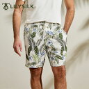 LILYSILK シルク ハーフパンツ ショートパンツ メンズ 大きいサイズ カジュアル 男性用 膝丈カット 植物柄 花柄プリント 半ズボン 夏 休暇 ビーチ 肌触りが良い 快適 上質 手洗い 伸縮性のあるウエストバンド ギフト プレゼント