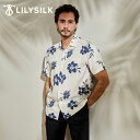 LILYSILK シルク カジュアル シャツ アロハシャツ メンズ 半袖 大きいサイズ ブランド ハワイアン 休暇 花柄 青い ブルー プリント リリー ポケット付き 魅力 高級シルク 上質 ギフト プレゼント