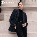 LILYSILK シルクウール混紡 スーツ ジャケット レディース 大きいサイズ おしゃれ 秋 フォーマル オフィス 仕事 カジュアル ストライプ ミニマル シングルブレスト ポケット3つ ネイビー&ホワイト しわになりにくい