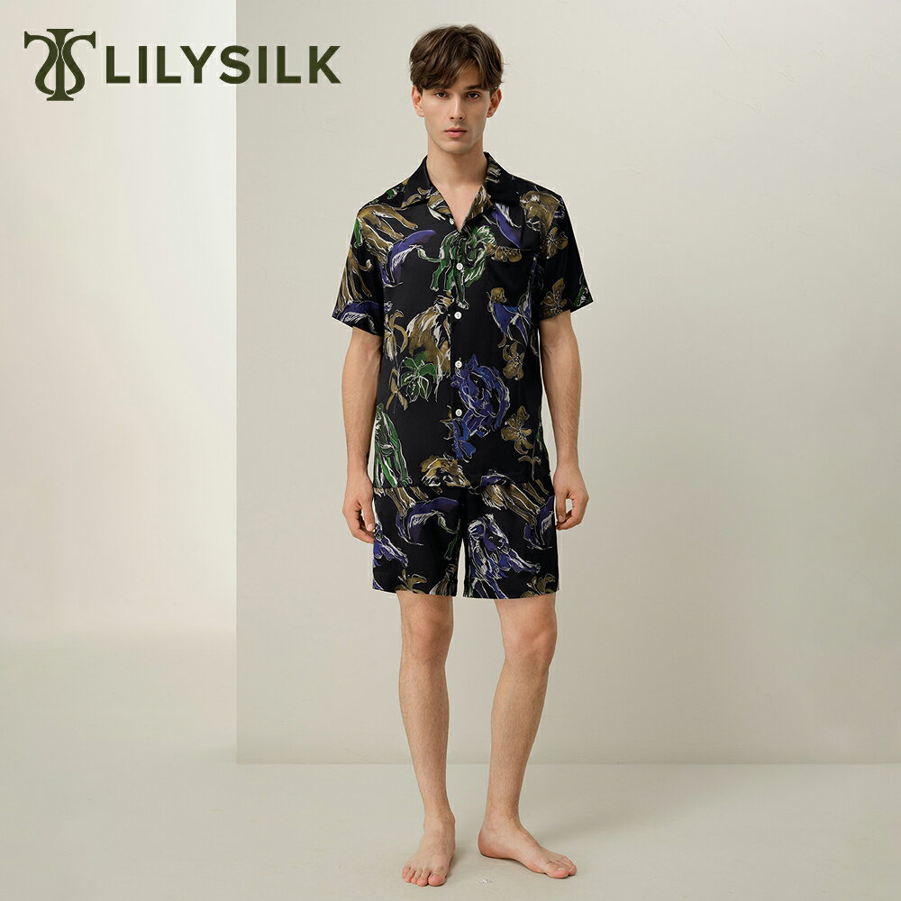 LILYSILK(リリーシルク) シルク パジャマ メンズ 半袖 ショートパンツ 男性 夏 シルク100% 大きいサイ..