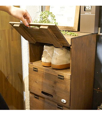 シューズラック Sサイズ W34.5×D32×H85cm シューズケース 靴箱 下駄箱 収納 4段 コンパクト ヴィンテージ 新生活 敬老の日 北欧 西海岸 新生活 敬老の日 [3]