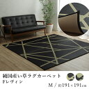 国産 い草 いぐさ イグサ 井草ラグ ラグマット カーペット おしゃれ Fレヴィン(裏貼り) 約191×191cm ボーダー ライン 純国産 日本製 吸湿 抗菌 消臭 春 夏 和モダン 和室 新生活 敬老の日