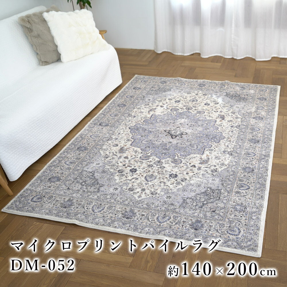 洗える マイクロ プリント パイル ラグ DM-052 約140×200cm ラグマット マット DICTUM おしゃれ 北欧 韓国 ヴィンテージ オリエンタル ペルシャ デザイン 1