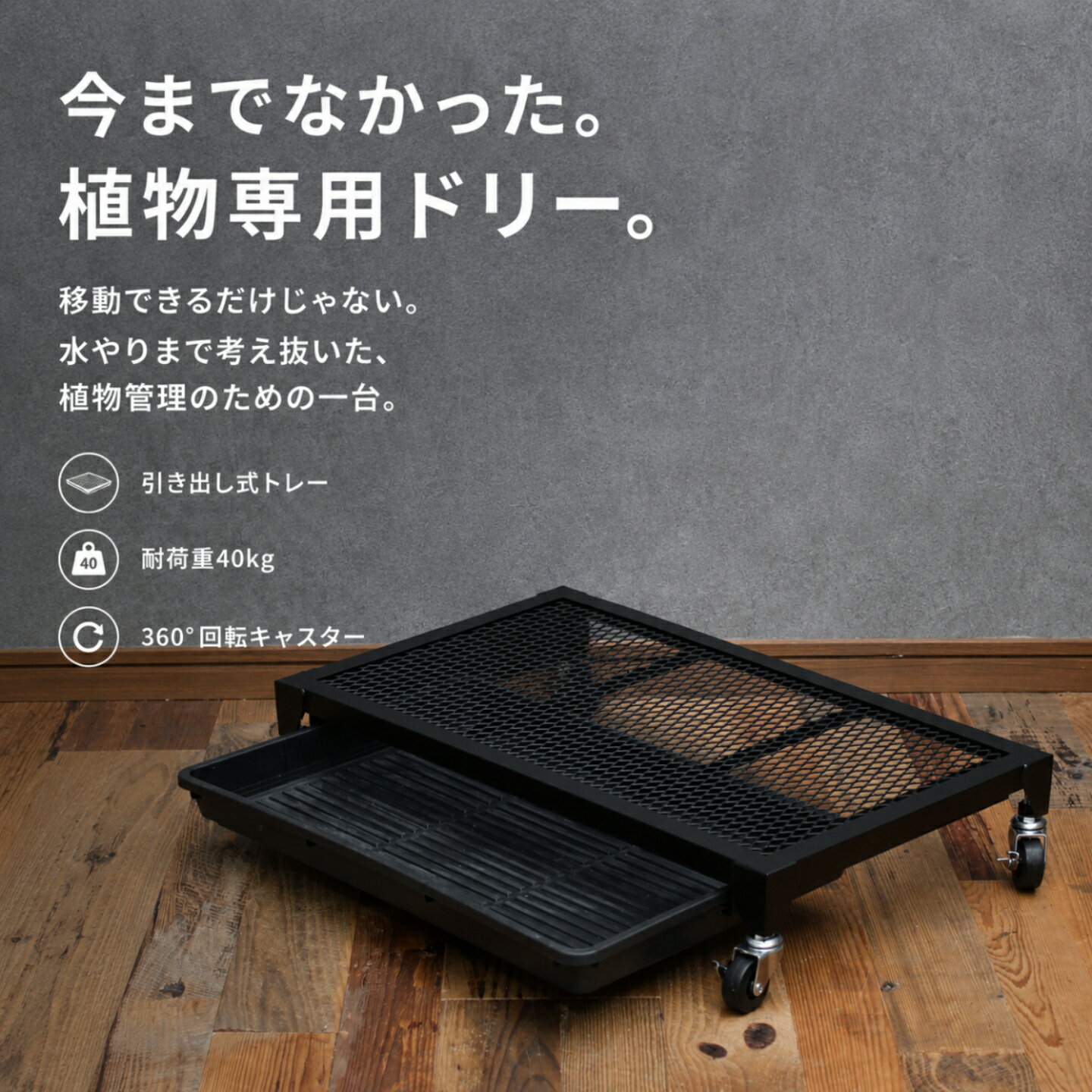  プランツ・ドリー　水受けトレー付き鉢受け台 水やりが便利 楽 排水できる キャスター付き 幅670mm奥行き400mm高さ126mm
