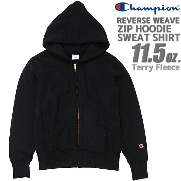 チャンピオン ジップアップパーカー メンズ Champion REVERSE WEAVE ZIP HOODIE SWEAT SHIRT 11.5oz. BLACK c3-w103-090 チャンピオン リバースウィーブ(R) ジップフーデッド スウェット パーカー フルジップ ブラック 青単色タグ 11.5オンス