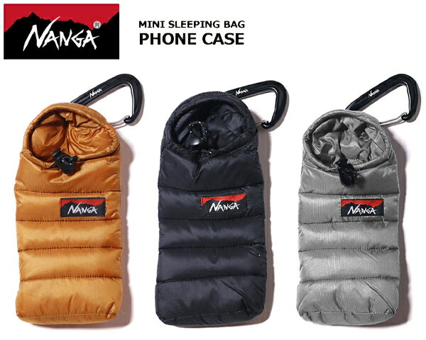 NANGA MINI SLEEPING BAG PHONE CASE na2253-3a204 ナンガ ミニスリーピングバッグフォンケース カラビナ GREY BLACK スマホ モバイルバッグ フォンケース