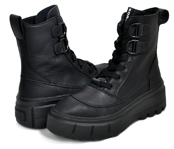 SOREL CARIBOU X BOOT LACE WP BLACK SEA SALT/NOIR SEL DE MER nl5015-010 ソレル キャリブー X ブーツ レースアップ ウォータープルーフ フルグレインレザー 防水構造 コンバットブーツ 厚底 編み上げ