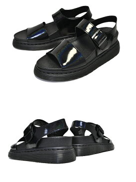 Dr.Martens ROMI black PETROL 【ドクターマーチン ロミ サンダル レディース 厚底 サンダル ウィメンズ バックル Y ストラップ サンダル パテントレザー】