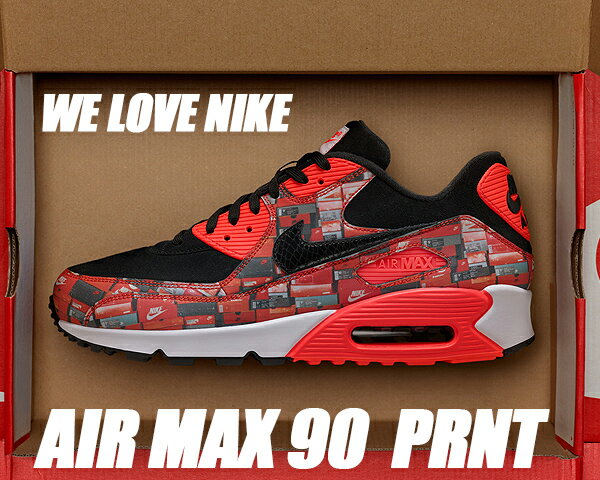 NIKE AIR MAX 90 PRNT "WE LOVE NIKE" black/bright crimson-white aq0926-001 ナイキ エアマックス 90 プリント スニーカー メンズ レディース シューズボックス we like nike