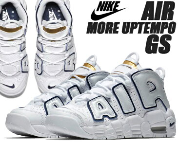 NIKE AIR MORE UPTEMPO(GS) white/midnight navy 【ナイキ エア モアアップテンポ GS スニーカー レディース ウィメンズ キッズ モアテン ホワイト ネイビー】