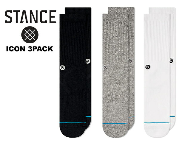 STANCE ICON 3PACK MULTI m556d18icp mul スタンスソックス 3足パック 靴下 3足パック ハイソックス ブラック ホワイト グレー