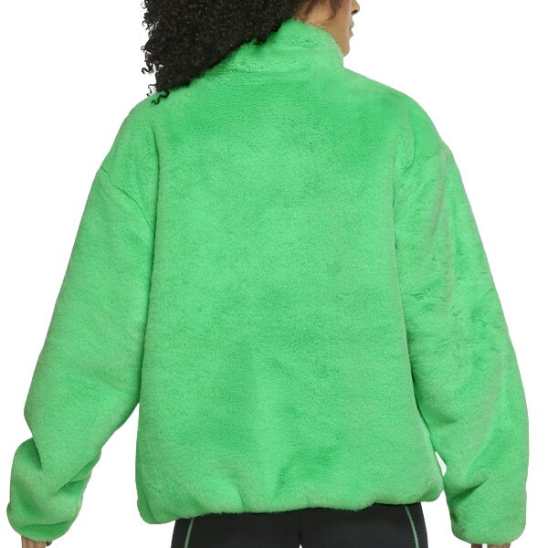 NIKE WOMENS FAUX FUR JACKET poison green/black cu6559-328 ナイキ ウィメンズ フェイク ファー ビッグスウッシュ ジャケット グリーン フリース オーバーサイズ JKT アウター