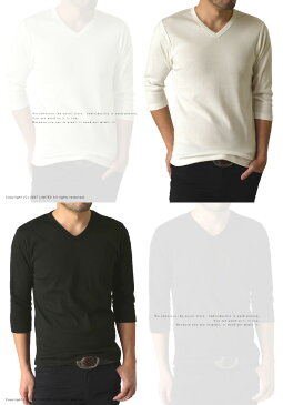 送料無料 Tシャツ メンズ 定番無地フライスVネックカットソー7分袖Tシャツ 七分袖 通販M15【RH-0344】