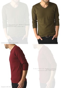 送料無料 Tシャツ メンズ 定番無地フライスVネックカットソー7分袖Tシャツ 七分袖 通販M15【RH-0344】
