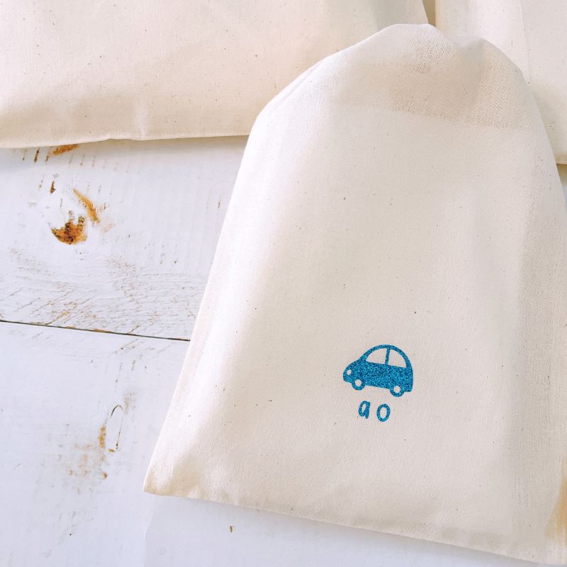 ＼ 名入れ ／　2枚セット 巾着 巾着袋 ワンポイント くるま さくらんぼ 名入れギフト 結婚式 座席表 プ..