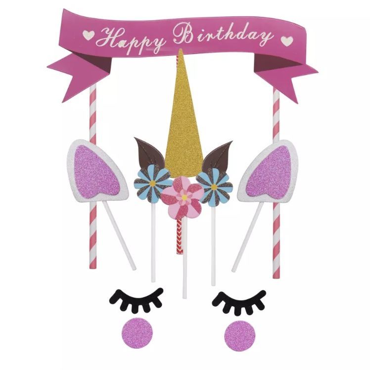 ピンク ユニコーン ケーキ デコレーション キット 配置メモ付き♪ Happy Birthday 誕生日 バースデー ケーキ お誕生日 子供用 キッズ 女の子 雑貨 グッズ ケーキ 製菓 装飾品 飾り 紙製品 TP UniPK