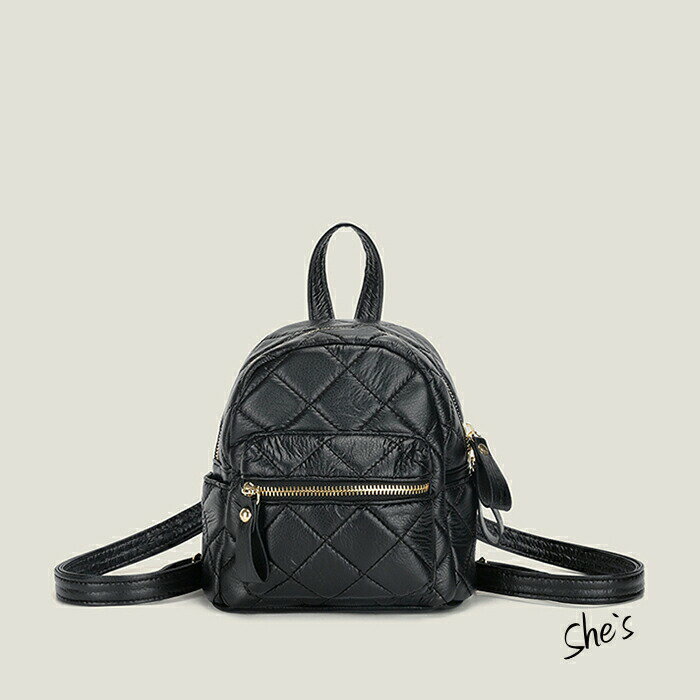 【キルティング レザーコンパクト リュック ゴールド 】ショルダー バッグ かばん 小さいバッグ 小さいかばん カジュアル シンプル ショルダーバッグ 春 夏 秋 冬 送料無料 Shes