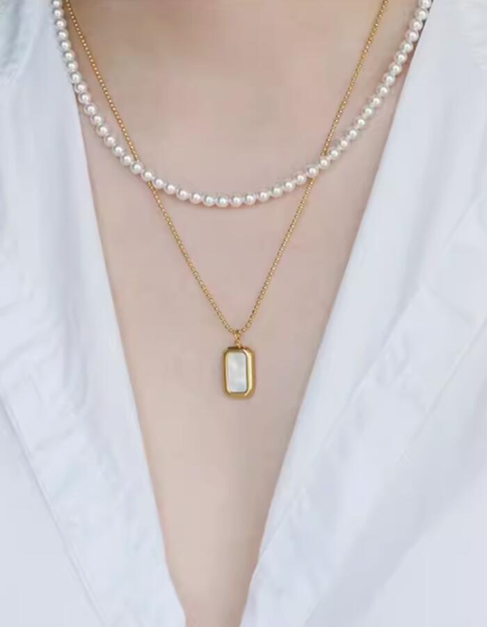 Shesの天然ホワイトシェル 貝 ネックレス シンプル 18Kメッキ アクセサリー 高級感 エレガント ギフト モード 韓国 送料無料 Shes｜アングル3